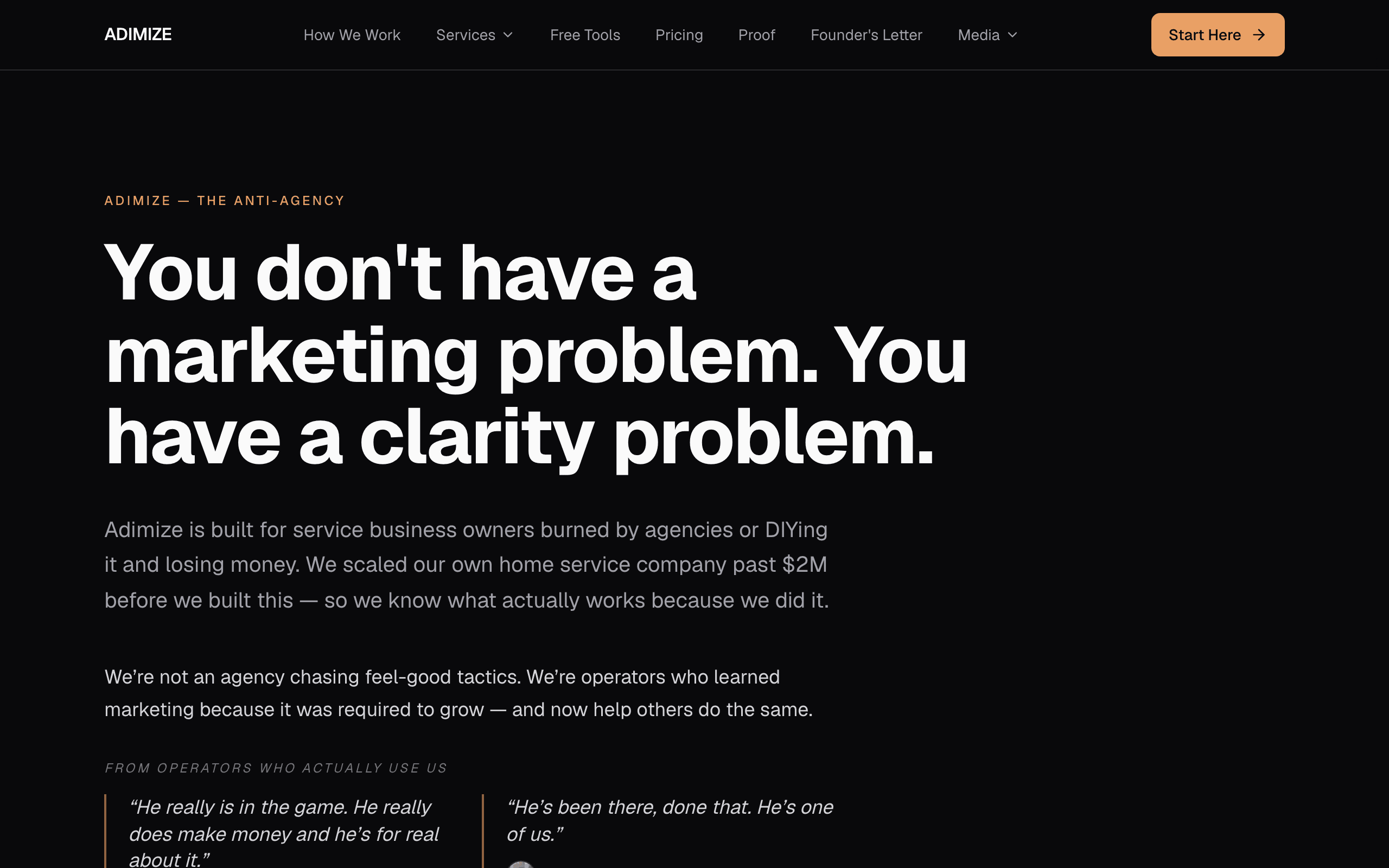 Adimize website screenshot