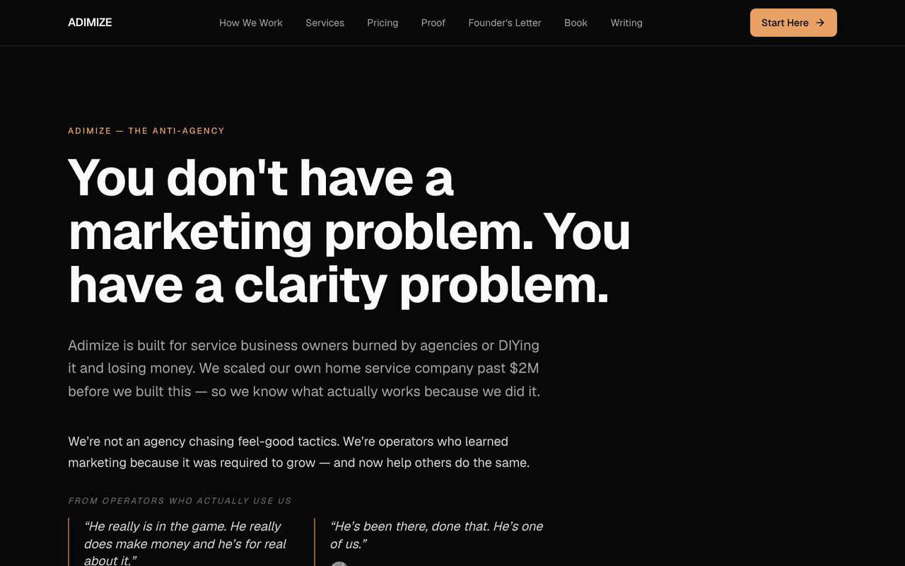 Adimize website screenshot
