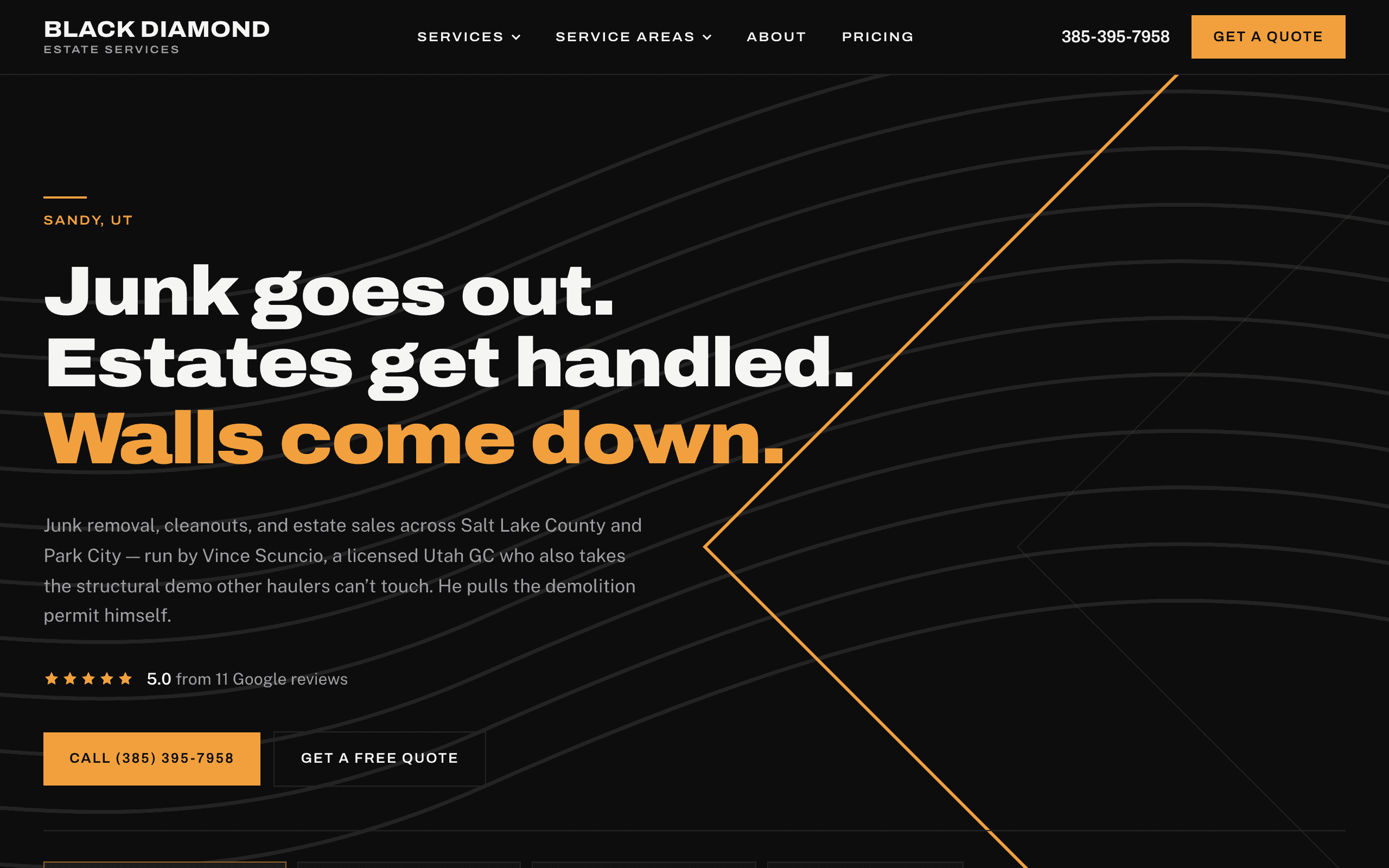 Black Diamond Estate Services homepage, desktop