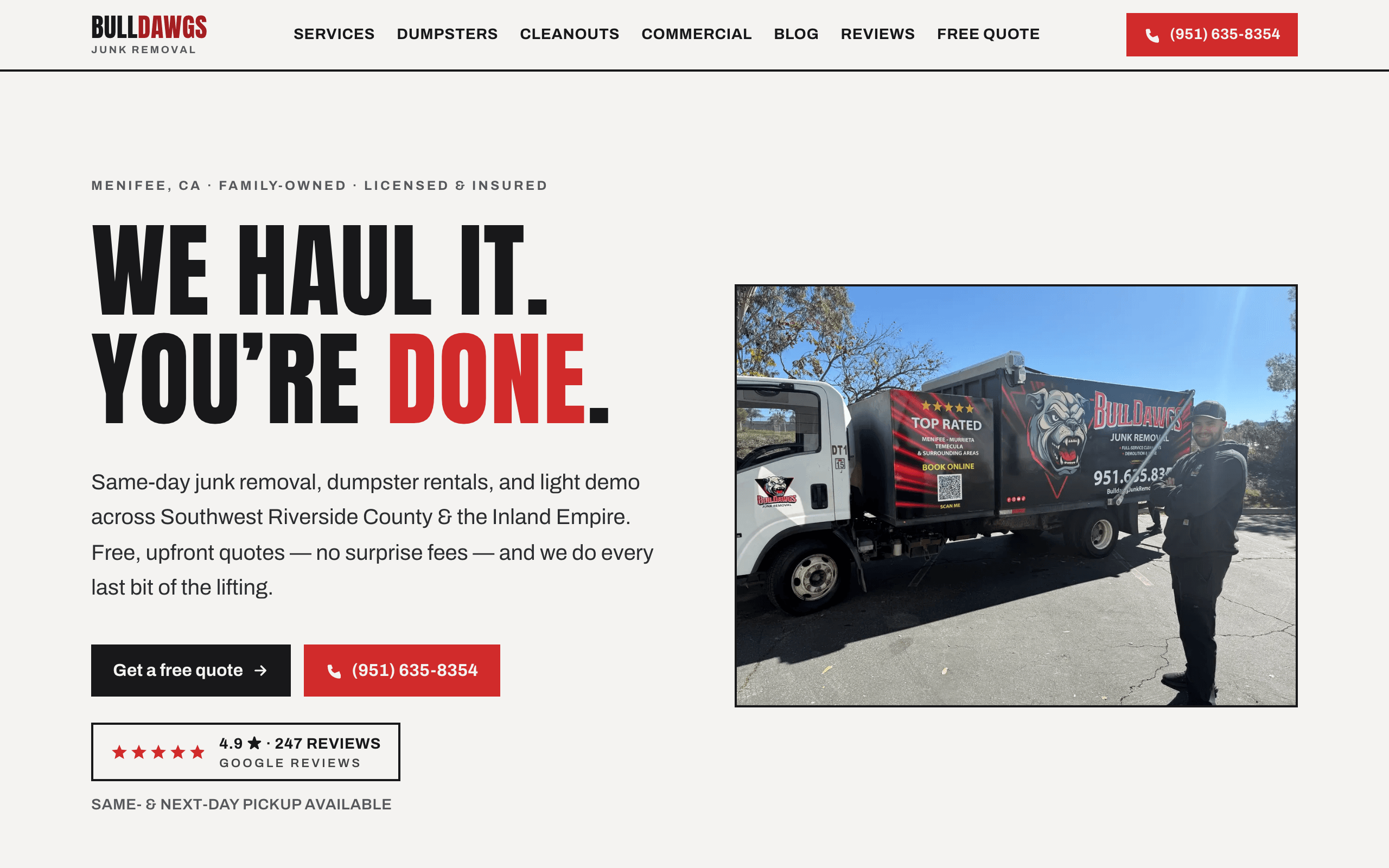 Bulldawg Junk Removals website screenshot