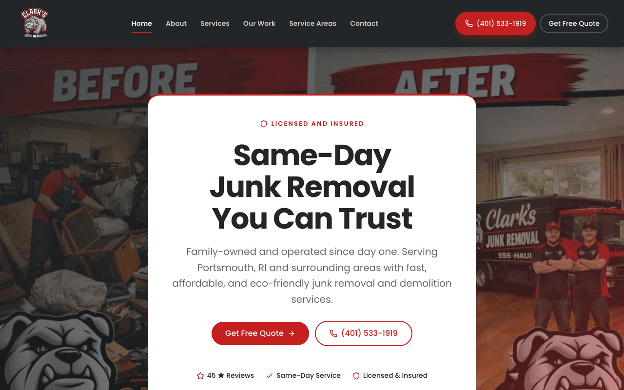 Clark's Junk Removal website screenshot