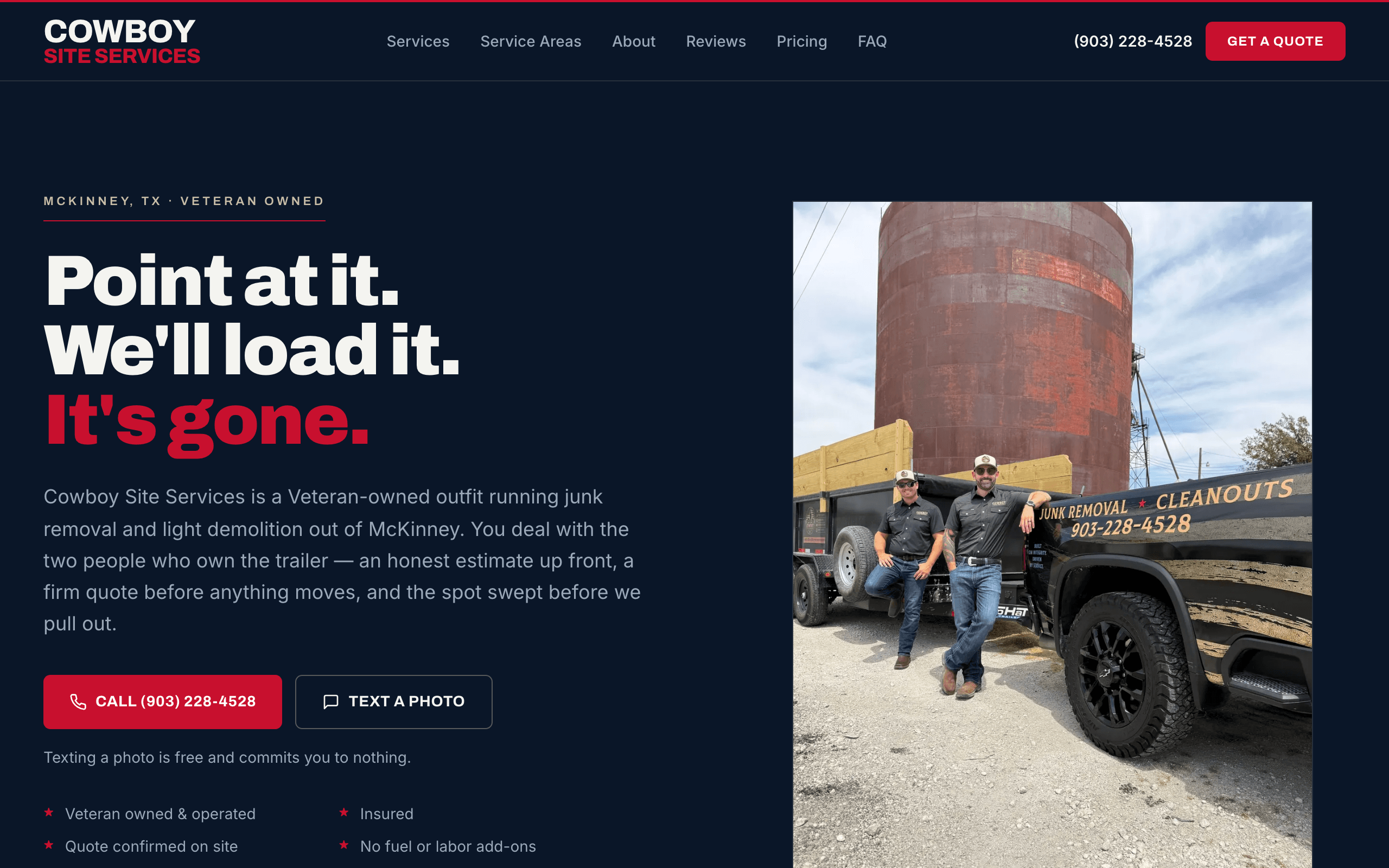 Cowboy Site Services homepage, desktop