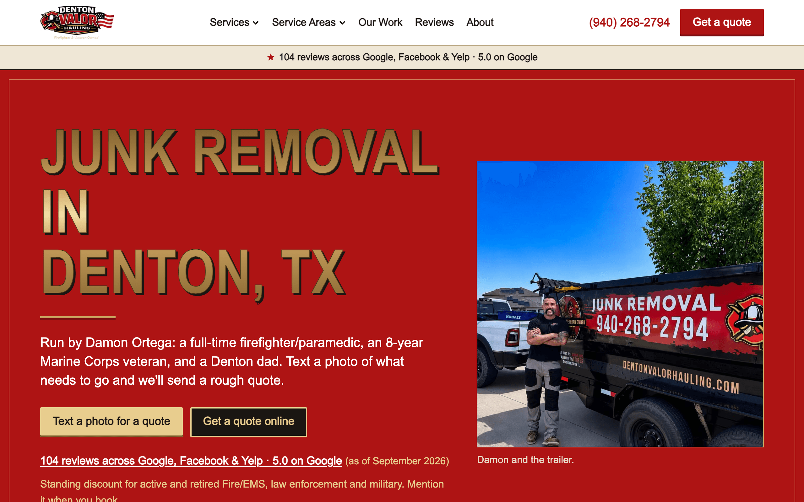 Denton Valor Hauling website screenshot