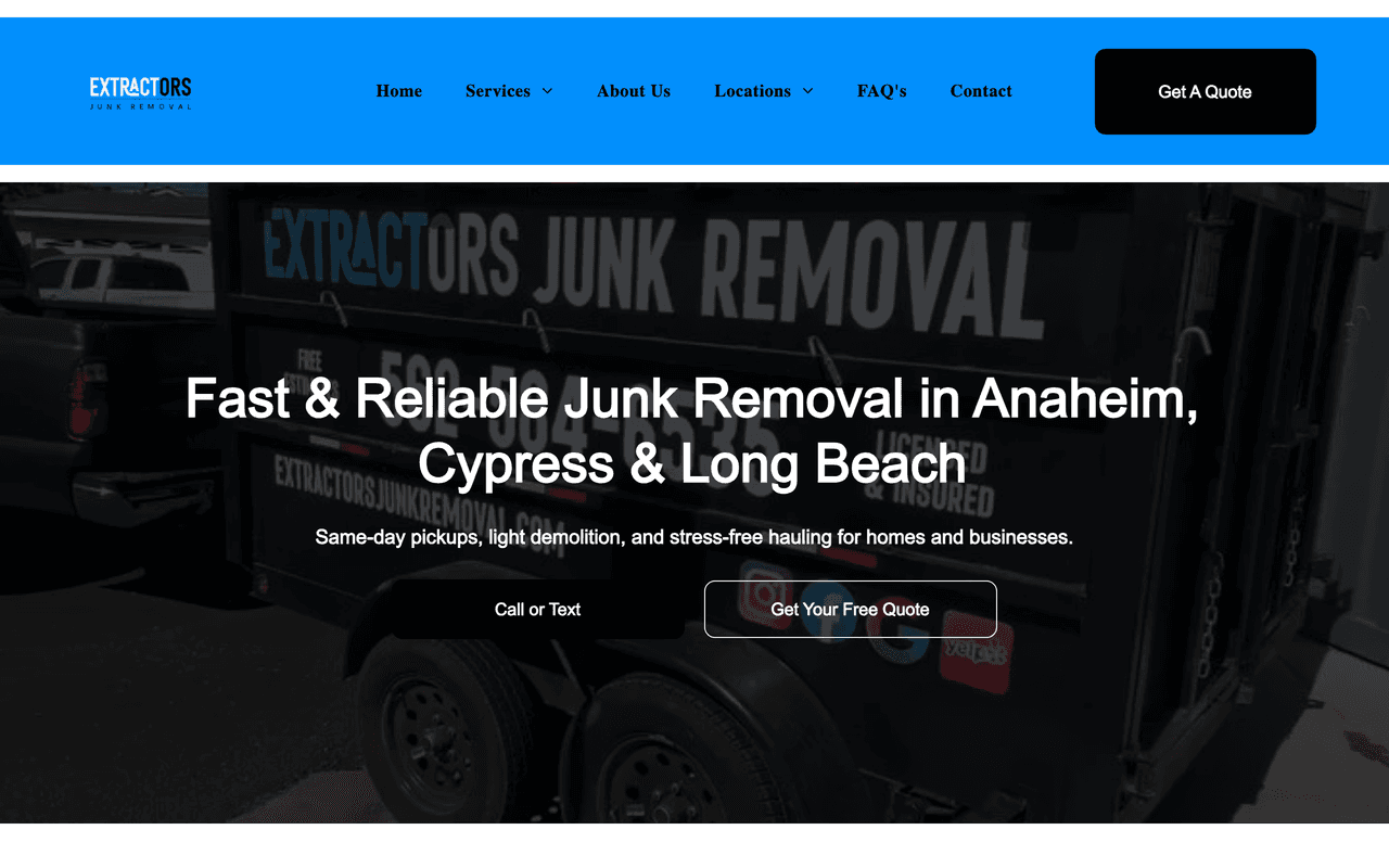 Extractors Junk Removal website screenshot