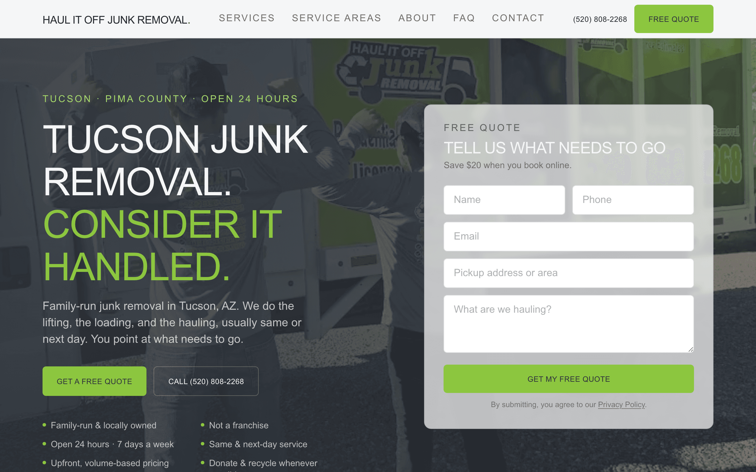 Haul It Off Junk Removal website screenshot