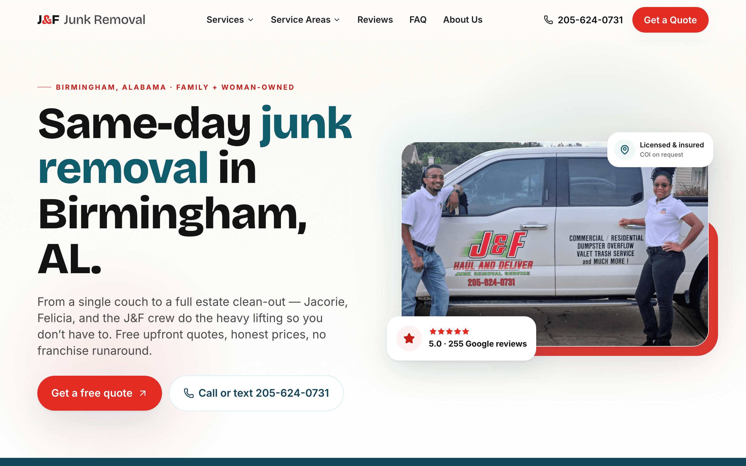 J&F Haul and Deliver website screenshot