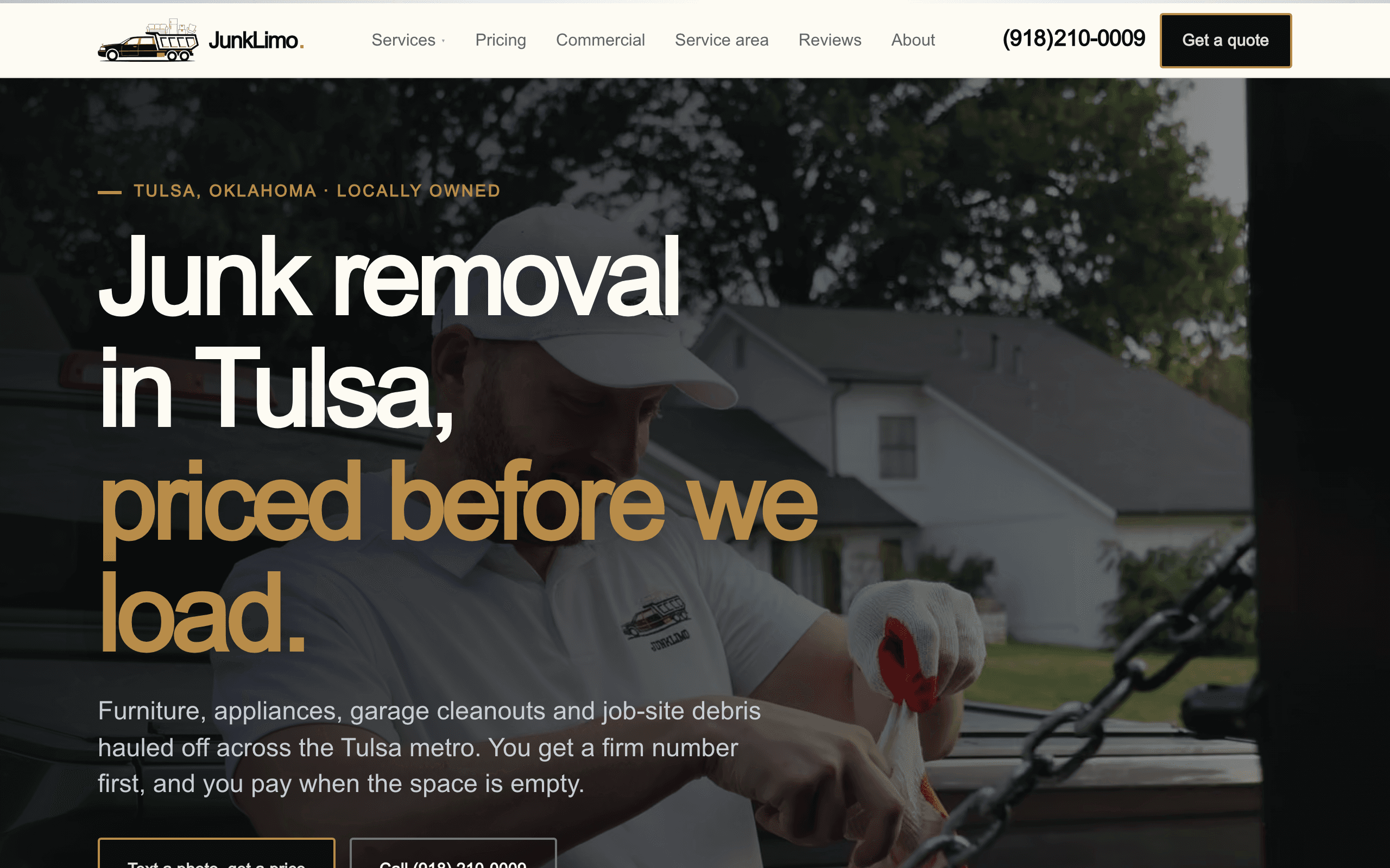 JunkLimo homepage, desktop