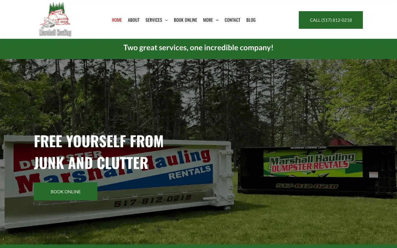 Marshall Hauling old homepage, desktop