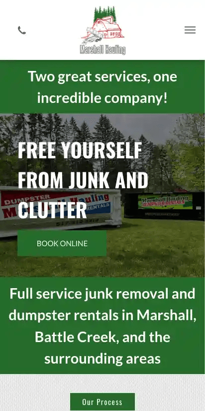 Marshall Hauling old homepage, mobile