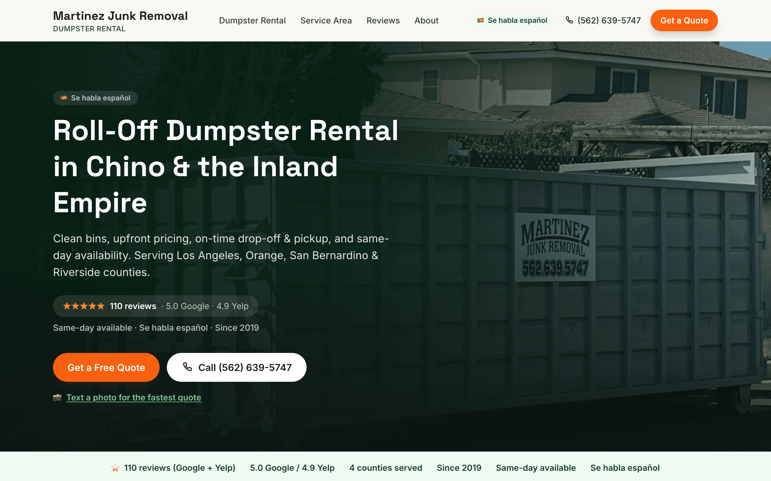 Martinez Junk Removal website screenshot