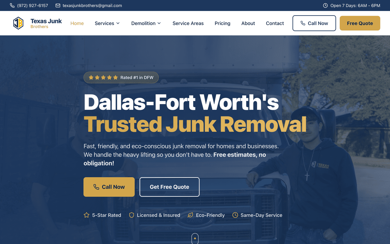 Texas Junk Brothers website screenshot